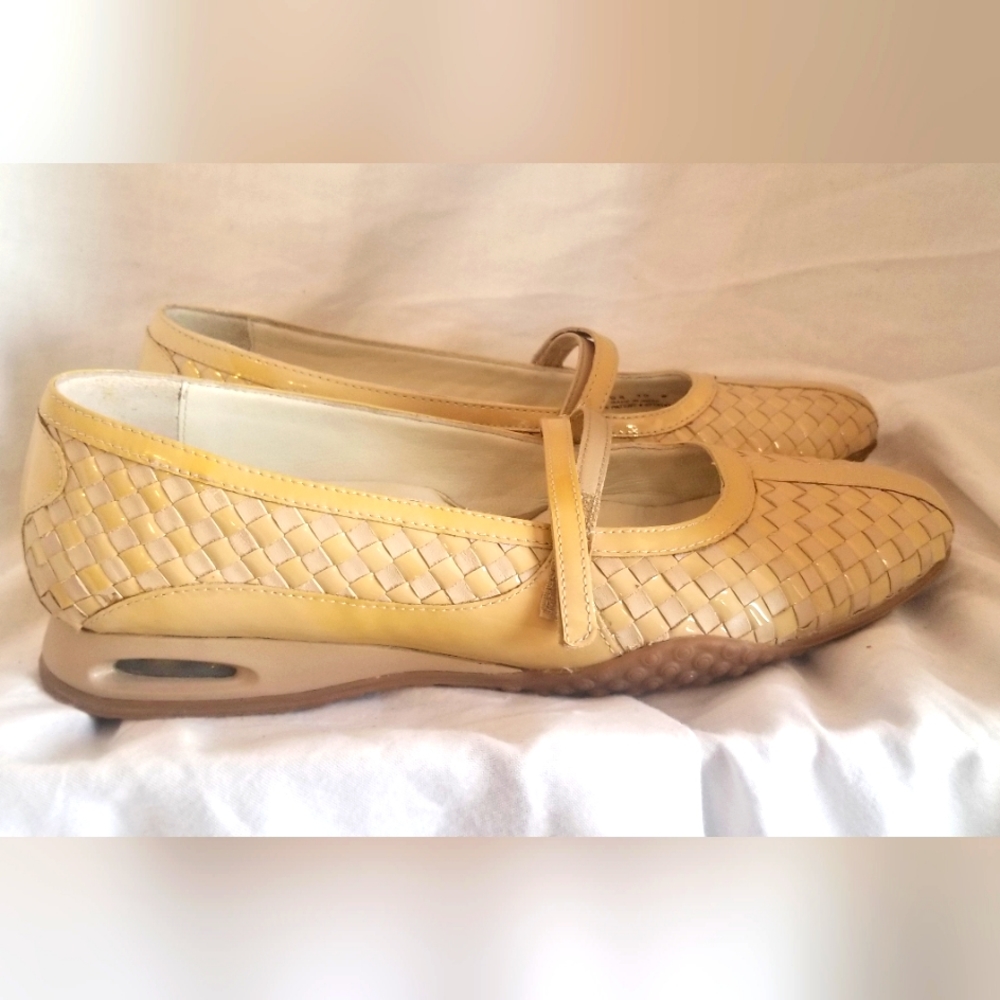 Cole Haan Yellow Woven Leather Mary Jane Flats